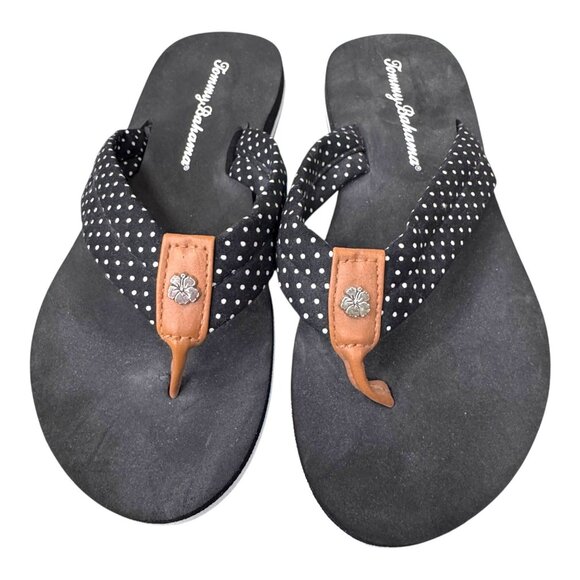 Tommy Bahama Foam Polka Dot Strap Flip Flops Black White Womens Size 9 Summer - Picture 1 of 12